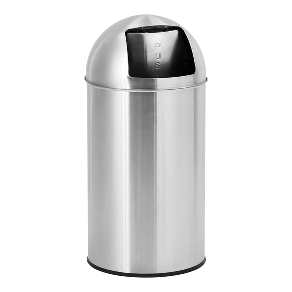 13 Gallon / 50 Liter Heavy Duty Stainless Steel Trash Can - Cylindrical Waste Bin with Push Lid & Removable Inner Bucket, for Outdoor Commercial Use