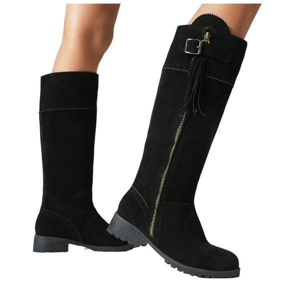 Knee High Boots for Women Fashion Casual Tassel Low Heel Slouchy Winter Fall Tall Zipper Dress Boots