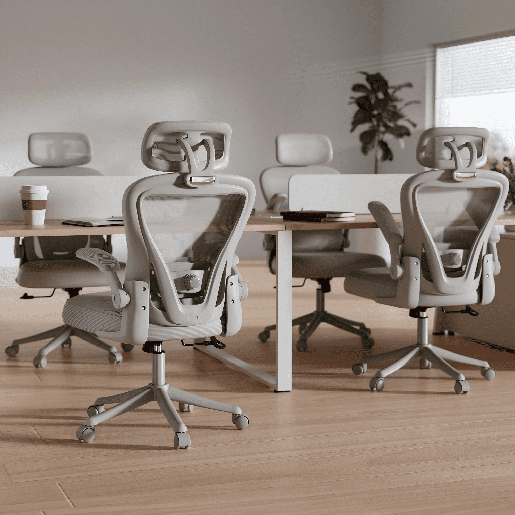 Solfway Home Office Collection Adult Mesh High Back Indoor Commercial Office Chairs and Adjustable Armrest, Gray (Set of 1)