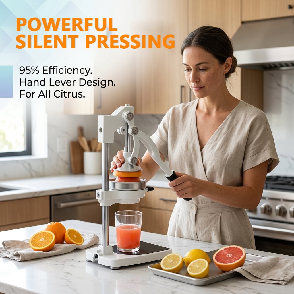 Beslands Heavy-Duty  Cast-Iron Manual Citrus Juicer,  Easy-to-Clean Orange Lemon Lime Grapefruit Hand Press Juicer Squeezer for Countertop, Commercial & Home Use, White Summer