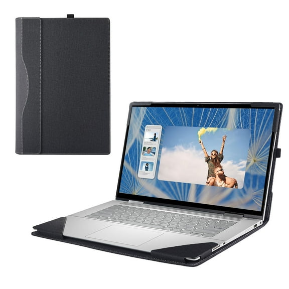 Laptop Cover Case for Dell inspiron 14 2-in-1 7430/7435/7440/7445 2023-2024[not Compatible with Any Other Model] PU Leather Detachable Notebook Sleeve Computer Bag Protective (Black)