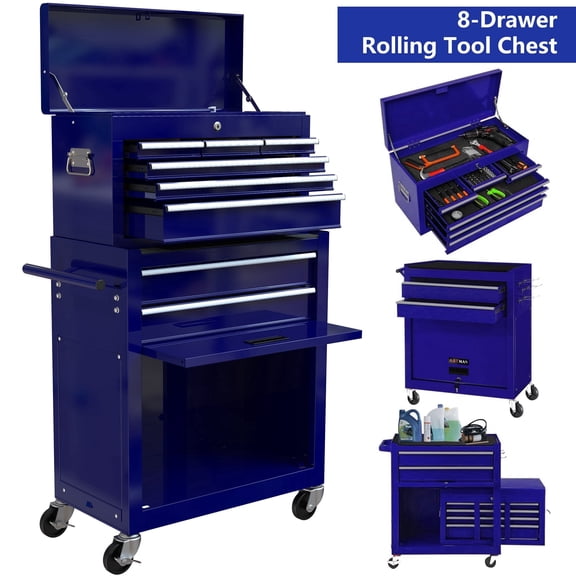 Seizeen 8 Drawer Rolling Tool Box and Organizer, 2-IN-1 Rolling Tool Chest on Wheel, Lockable Tool Organizer Garage Workshop Warehouse Storage