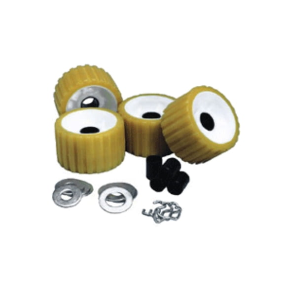 Pack of 4 Gold C.E. Smith Multipurpose Ribbed Wobble Roller Replacement Kit, 3"