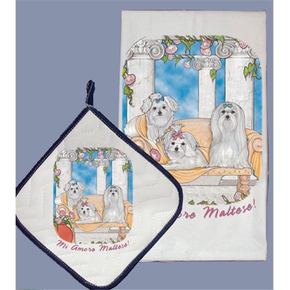 Pipsqueak Productions DP983 Dish Towel and Pot Holder Set - Maltese