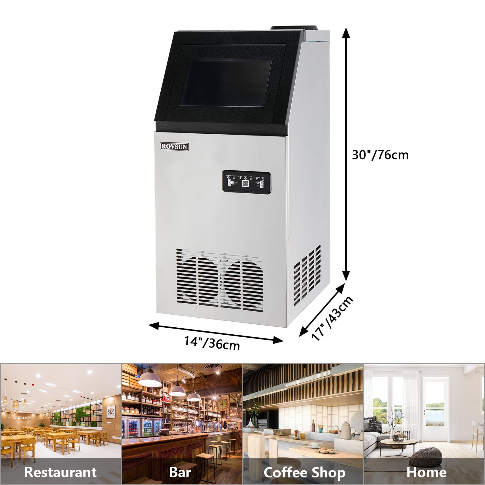 ROVSUN 110lbs Capacity Commercial Freestanding Ice Maker, Stainless Steel