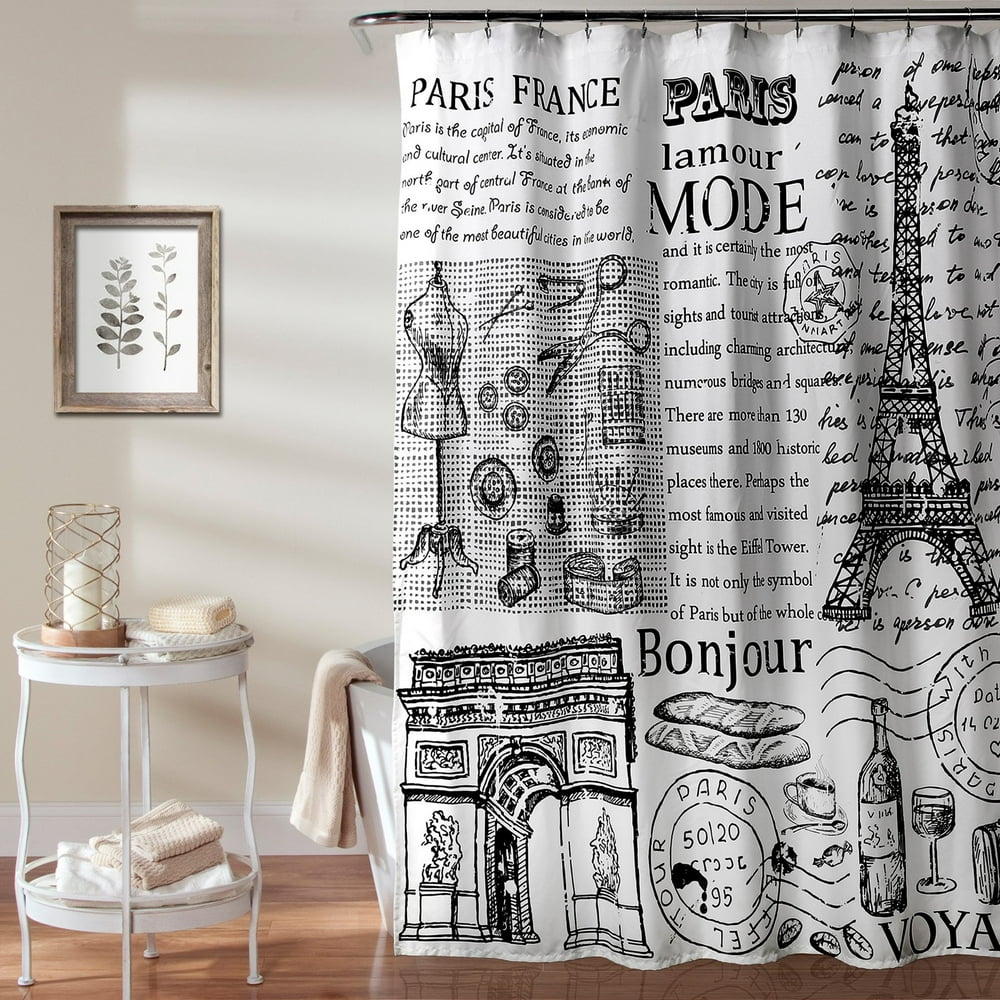 Paris France Shower Curtain, Black/White