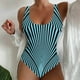 thumbnail image 1 of Trajes de Baño Mujer Traje de Baño Para Mujer Con Cuello En U, Estampado de Rayas, Moldeador de Figura, Deportivo, Tirantes Anchos, Cómodo., 1 of 4