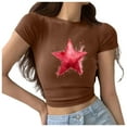 thumbnail image 4 of Blczomt Plus Size Tops for Women Short Sleeve Crop Lightweight Basic Tees Brown Crew Neck Trendy Star Print Shirts for Women, 4 of 6