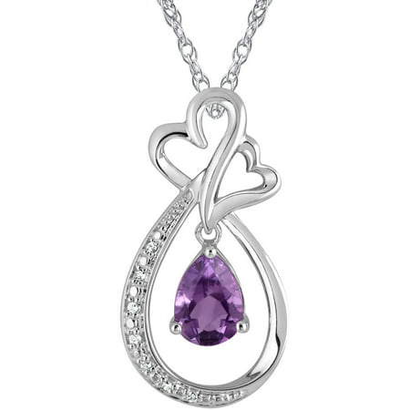 Heart 2 Heart Diamond Accent and Genuine Amethyst Sterling Silver Pendant with Chain
