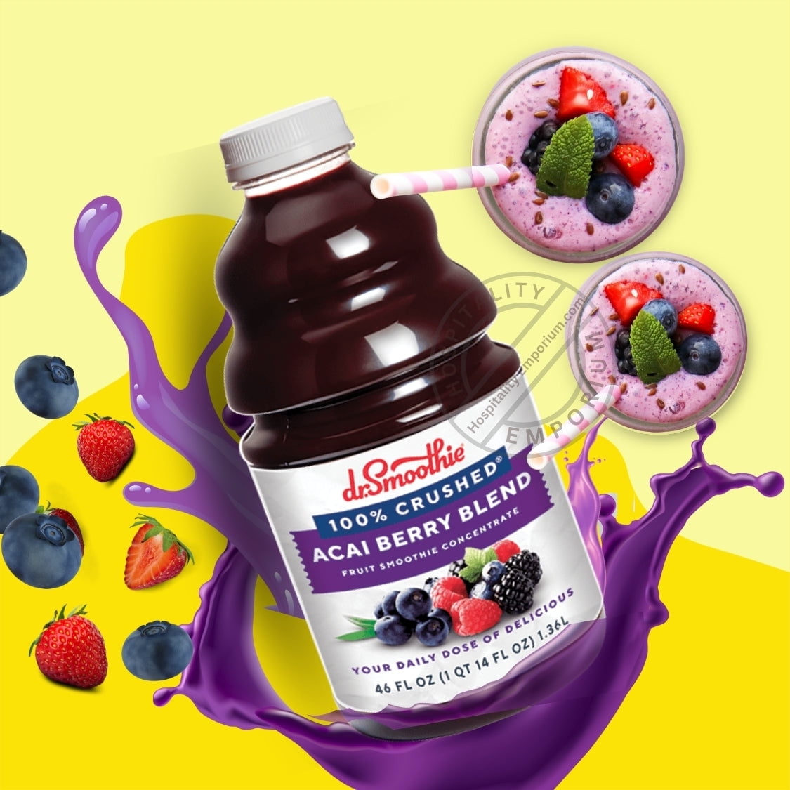 100% Crushed Acai Berry Blend 46 oz Bottles Dr. Smoothie Packing 6's/ case