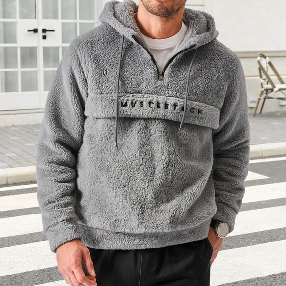 Kakii Mens Fuzzy Sherpa Hoodie Sweatshirt Long Sleeve Fashion Pullover Fall Outwear Winter Hooded