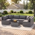 thumbnail image 4 of Costway 7PCS Patio Rattan Furniture Set Sectional Sofa Garden Gray Cushion, 4 of 10