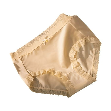ZVNAH Panties for Women Women s Sexy Lace Oversized Seamless Breathable Satin Ice Silk Underwear Briefs Women s Panties