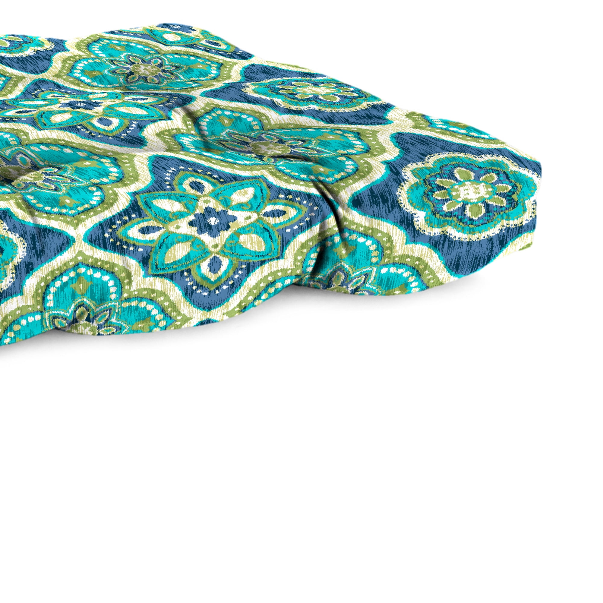 Jordan Manufacturing 44" x 18" Adonis Capri Teal Geometric Rectangular Tufted Contoured Outdoor Wicker Settee Bench Cushion
