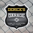 thumbnail image 5 of Derick's Garage I Can Fix Everything But Stupid 12 inch X 12 inch Shield-Shaped Rust-Free Aluminum Metal Sign To last, Gift for Dads and Uncles Classic Americana Crafted in the USA, 5 of 7
