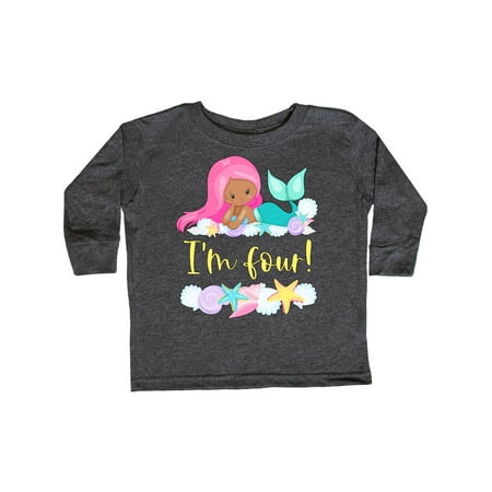 

Inktastic I m 4 Mermaid with Pink Hair and Shells Gift Toddler Boy or Toddler Girl Long Sleeve T-Shirt