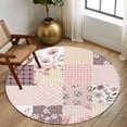 thumbnail image 2 of Round Area Rug 8 Ft, Boho Spring Floral Washable Non-Slip Circle Carpet for Living Room/Bedroom, Vintage Flowers Patchwork Plaid Pink Collection Low-Profile Large Area Rugs for Indoor, 2 of 8