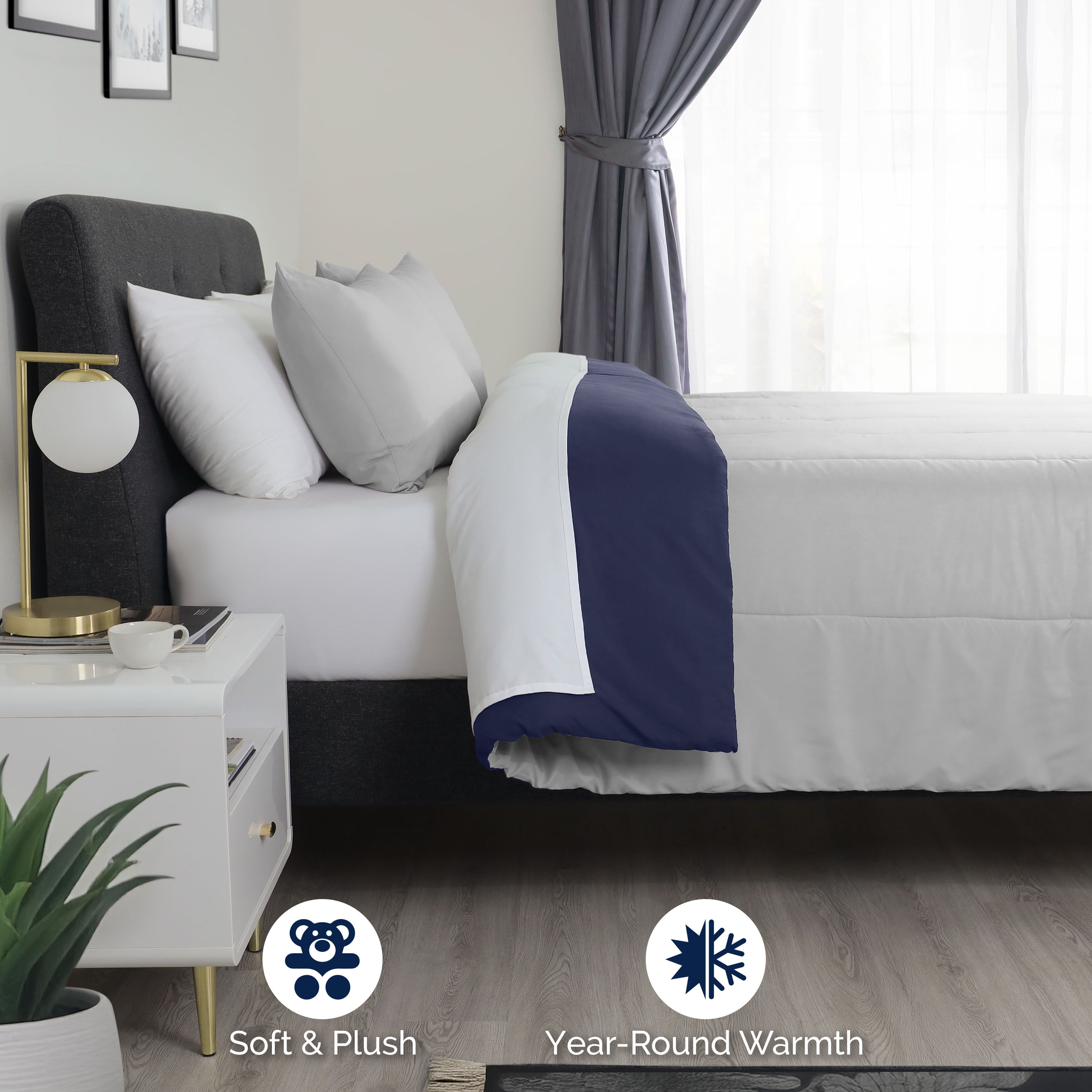Martex 2-Piece Twin Reversible Comforter Set | Super Soft Lightweight | Light Grey/Navy