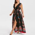 thumbnail image 3 of Robe Grande Taille pour Femmes Décontractée Élégante Robes d'Été Boho à Imprimé Floral Robes à Décolleté en V Profond Robe Trapèze de Plage, 3 of 8