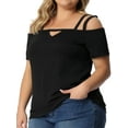 thumbnail image 2 of DARING DIVA Women's Plus Short Sleeve Cold Shoulder Tops Blouses Shirt 2X Black, 2 of 6