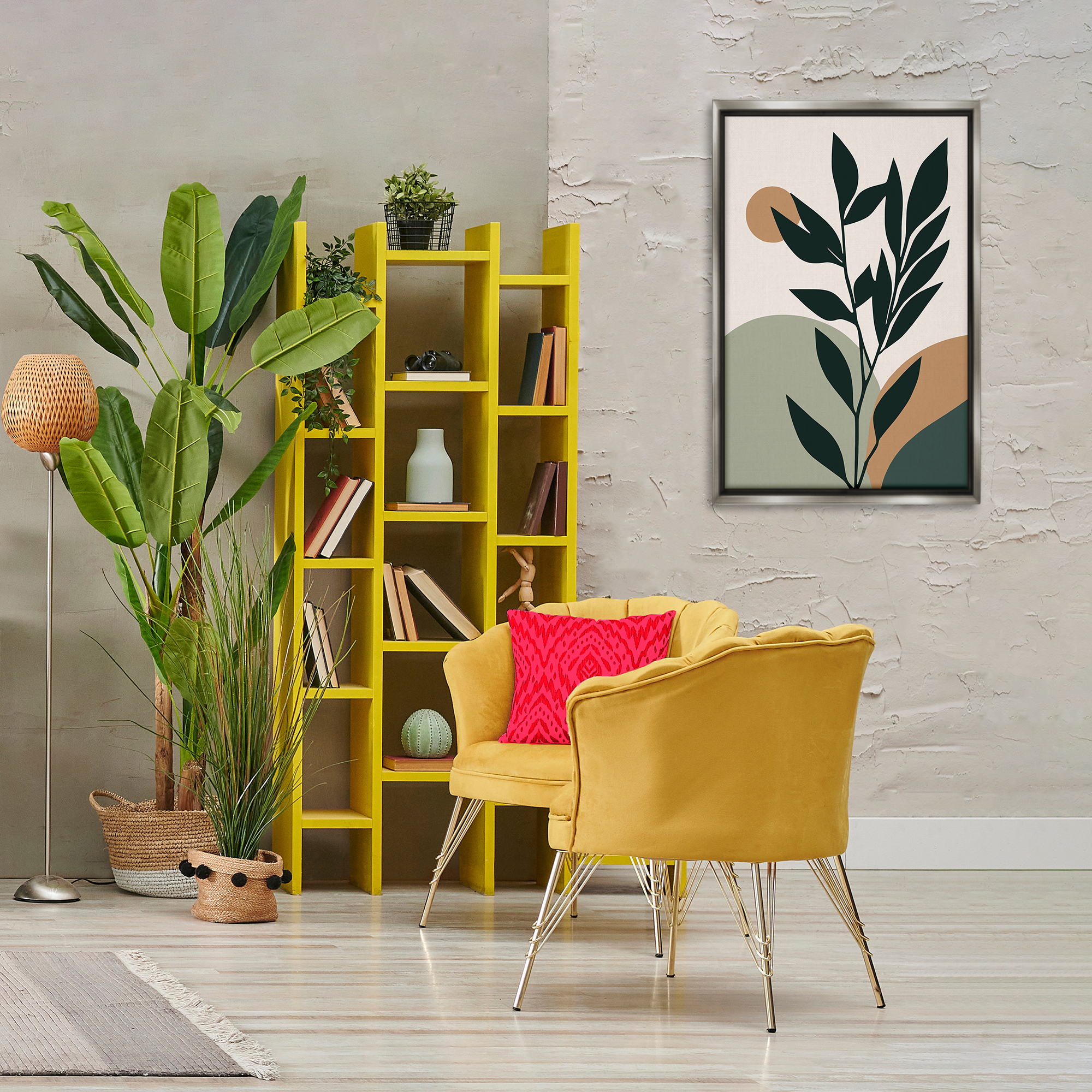 Stupell Industries Earthy Tropical Botanicals Plants & Flowers Painting Gray Floater Framed Canvas Art Print Wall Art, 21 x 31