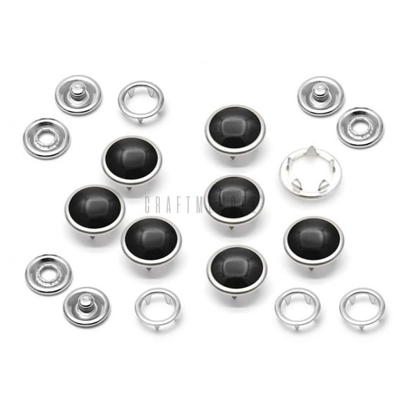 Craftmemore 20 Sets 10.5Mm Black Pearl Snaps Fasteners Pearl-Like Button For Western Shirt Clothes Popper Studs (Black)