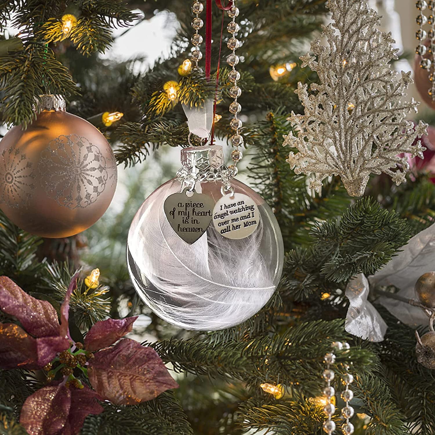 HSHDLDF Clear Christmas Memorial Ornament Feather Ball, A Piece of