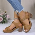 thumbnail image 2 of Mepaouo Womens Orthopedic Sandals Chunky Heel Summer Dress Pumps Platform Wedge Slip on Shoes Brown 8.5, 2 of 8