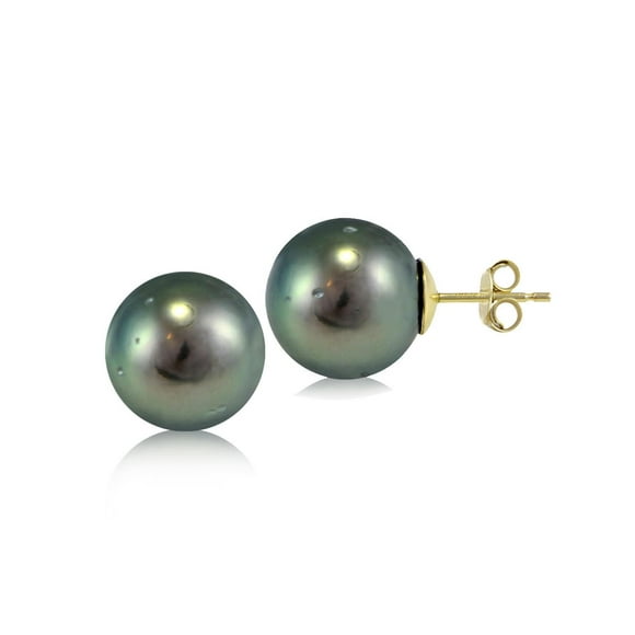14K Yellow Gold Tahitian Cultured Pearl 11mm Stud Earrings