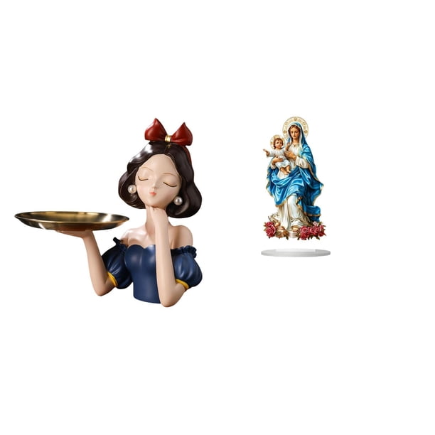 Bandeja para llaves con figura de niña de resina, estante de almacenamiento acrílico, dulcero de acero inoxidable, ideal para la entrada, la sala de e