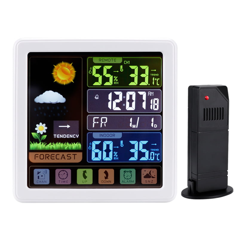 Funk Wetterstation Farbdisplay Digitale Wecker Thermometer Innen-Außensensor Uhr 