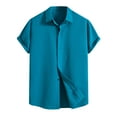 thumbnail image 3 of Eryao Men's Cotton Linen Short Sleeve Shirts Casual Lightweight Button Down Shirts Vacation Beach Summer Solid Turndown Collar Tops,Blue,XXL, 3 of 4