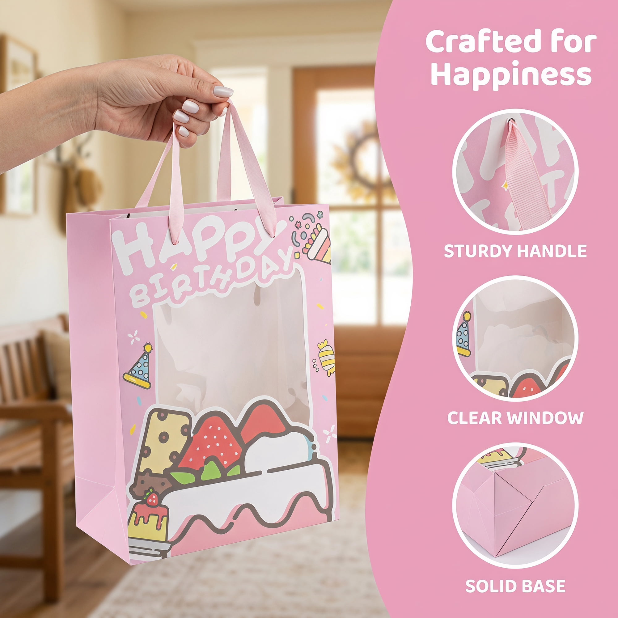 Unique Bargains 6Pcs Colorful Cartoon Gift Bags Pink 5.7" x 3.9" x 7.7"