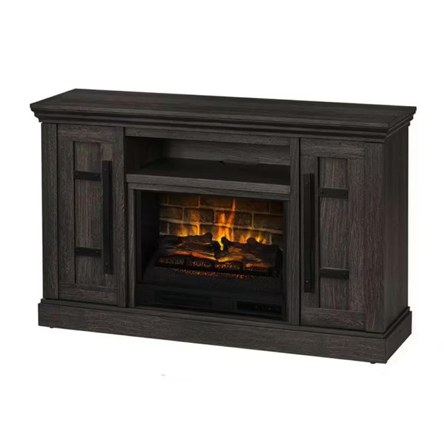 LUTEMA Mueble para TV con Chimenea Eléctrica | Independiente | 1.3 M Ancho | Calefacion 5,200 BTU | Rango hasta 92 Mts2 | Acabado En Capuchino con Grano de Ceniza