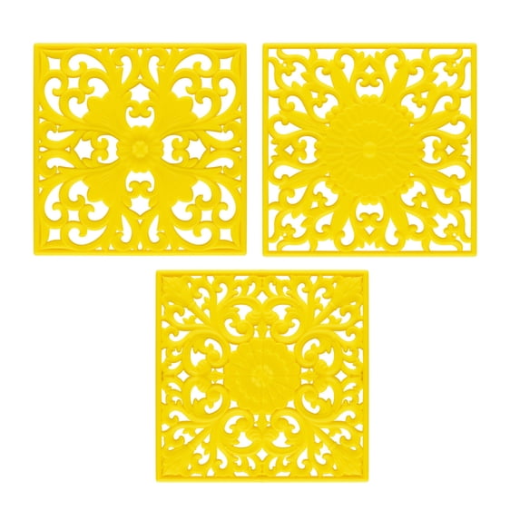 Reheyre Hollow Floral Pattern Silicone Cup Pad - 18cm Square Placemat - Tableware Kitchen Utensils - 3Pcs