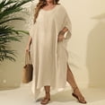 thumbnail image 2 of Women's Plus Size Swim Cover Ups Lightweight 3/4 Sleeve Solid Color Sheer Mesh Dress Summer Beach Relaxed Fit Bathing Suits, 2 of 3