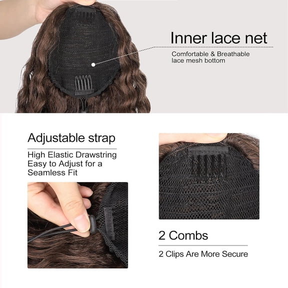 WEIF-Ponytail Extension Drawstring Ponytail for Black Women 22 Inch Synthetic Long Curly Fluffy Pony Tails Hair Extensions for Daily Use(Mix Brown to Orange Brown)