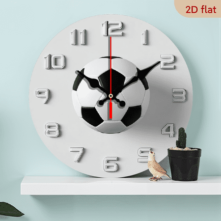 2D Flat 1pc 10Inch Wooden Football-Themed Wall Clock with Soccer Ball Design - Silent Non-Ticking Battery-Powered Modern Minimalist Round Clock with Black White Football Center Golden Hands, Wooden