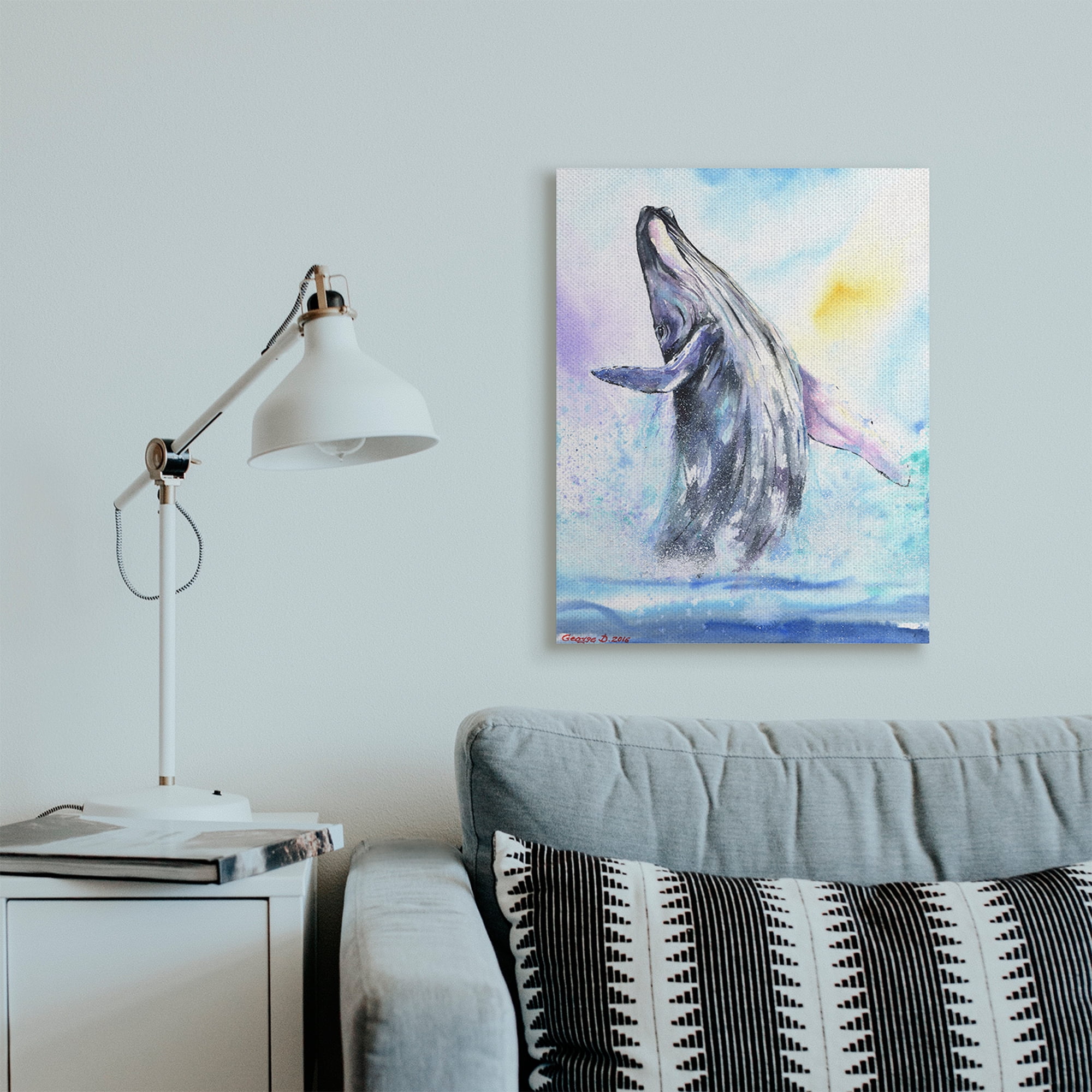 Stupell Industries Humpback Whale Ocean Jump Blue Water Canvas Wall Art, 24 x 30, Design by George Dyachenko