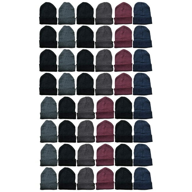 Yacht & Smith 48 Pack Wholesale Bulk Winter Thermal Beanies Skull Caps,  Thermal Gloves Unisex (Assorted Beanie A)