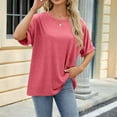 thumbnail image 4 of T-shirt à Manches Courtes Unicolore Décontracté pour Femmes - Col Rond, 4 of 7