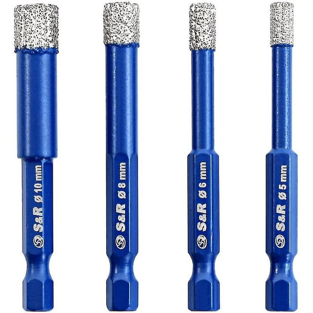 Brocas de diamante de 4 piezas para azulejos de cerámica, azulejos de porcelana, azulejos de piedra de vidrio. 4 tamaños (5/6/8/10 mm)