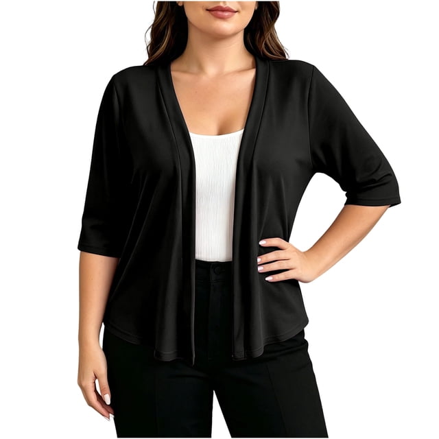 fatyb Womens Plus Size Cardigan Half Sleeve Lightweight Jacket Open Front Summer Casual Loose Cover Up