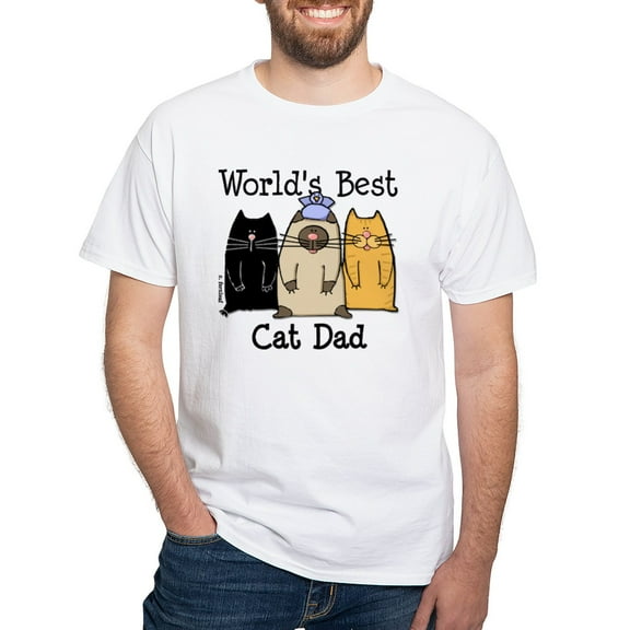 CafePress - World's Best Cat Dad White T Shirt - Men's Classic T-Shirts