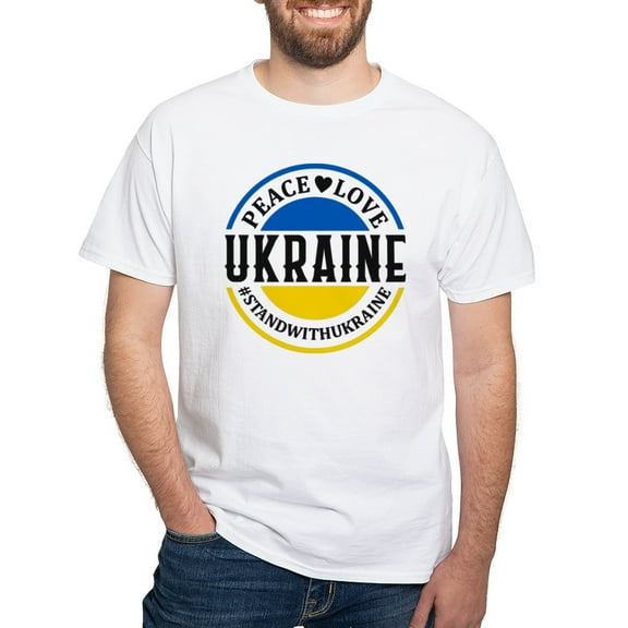 CafePress - Peace Love Ukraine T Shirt - Men's White Classic Cotton T-Shirts