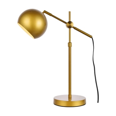 Novogratz X Globe Electric Tacoma Desk Lamp – Matte Brass, Adjustable Arm, Cone Shade, E26 Base, Mid-Century Modern