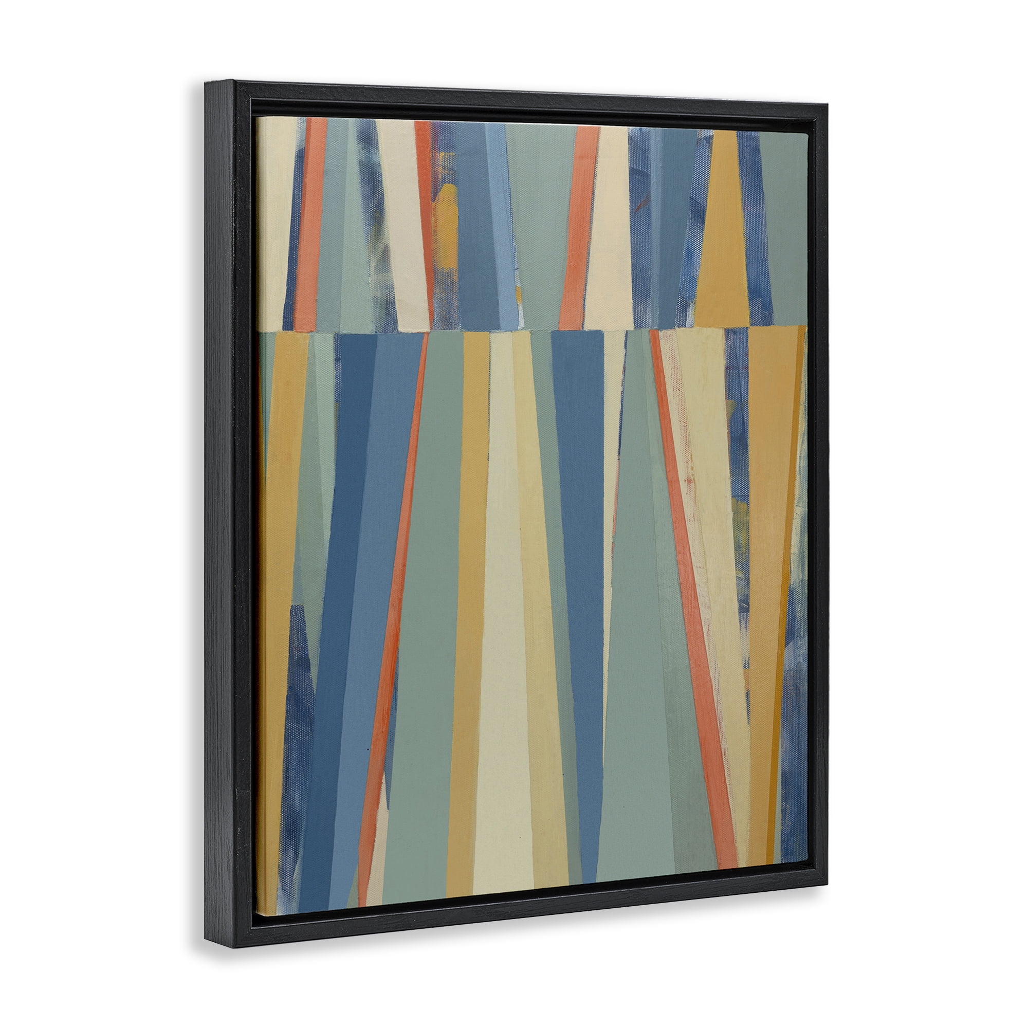 Stupell Industries Soft Blue Pointed Shapes Abstract Painting Black Floater Framed Canvas Art Print Wall Art, 25 x 31