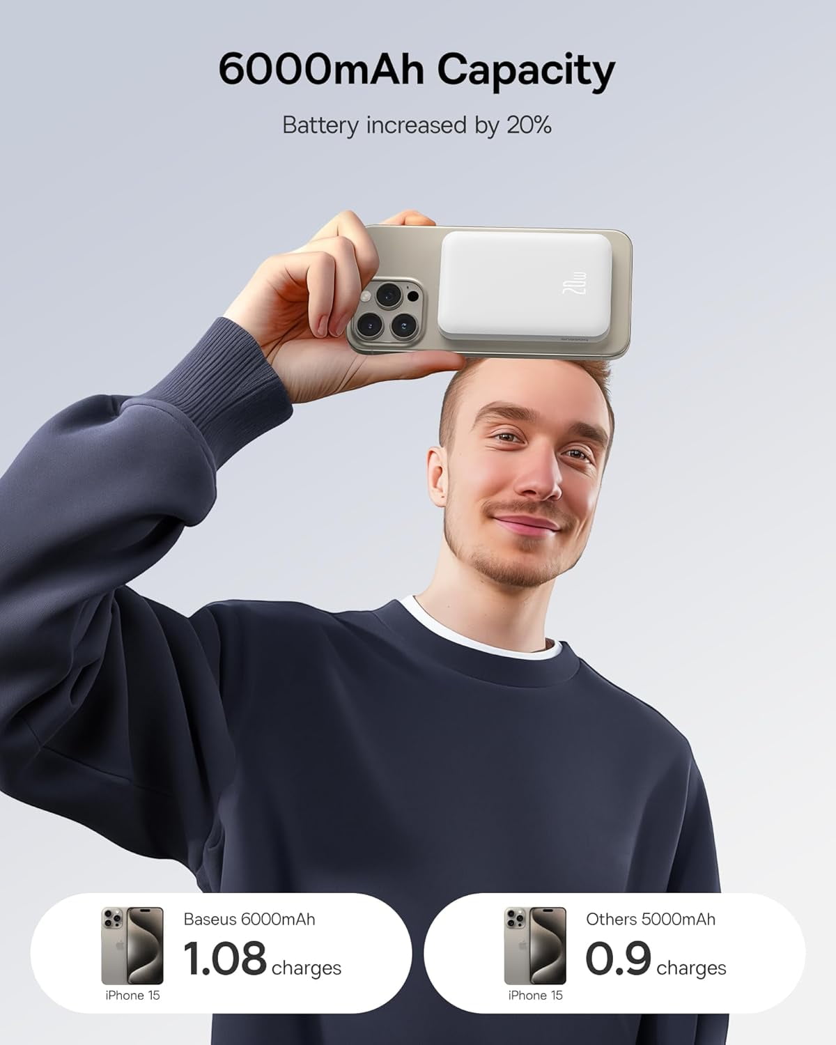 Baseus Magnetic 5000mAh Power Bank, Wireless Portable Charger for iPhone 17/16/15/14, Fast Charging Battery Pack, Gray