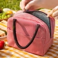 thumbnail image 3 of Lunch Bag, Portable Striped Foil Lining Thermal Insulated Tote with Handle Reusable Bento Box Food Storage Carrier Work Picnic Travel Outdoors Light Weight Pouch Red, 3 of 5