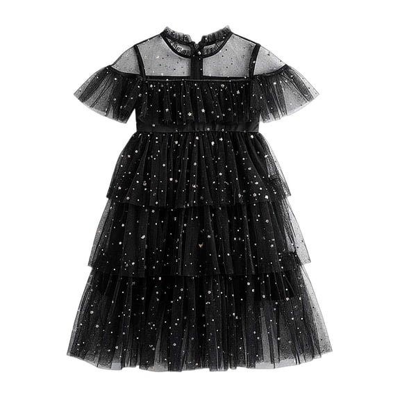 Hihipz Little Girls Tulle Dress Fly Sleeve Star Moon Sequin Ruffle Dresses Kids Girls Dance Party Princess Dress,Sizes 12M-9Y